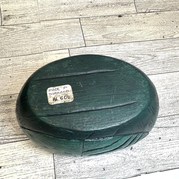 Hand Carved Hand Painted 2 Piece Green Wooden Rooster Trinket Box - Picture 11 of 11